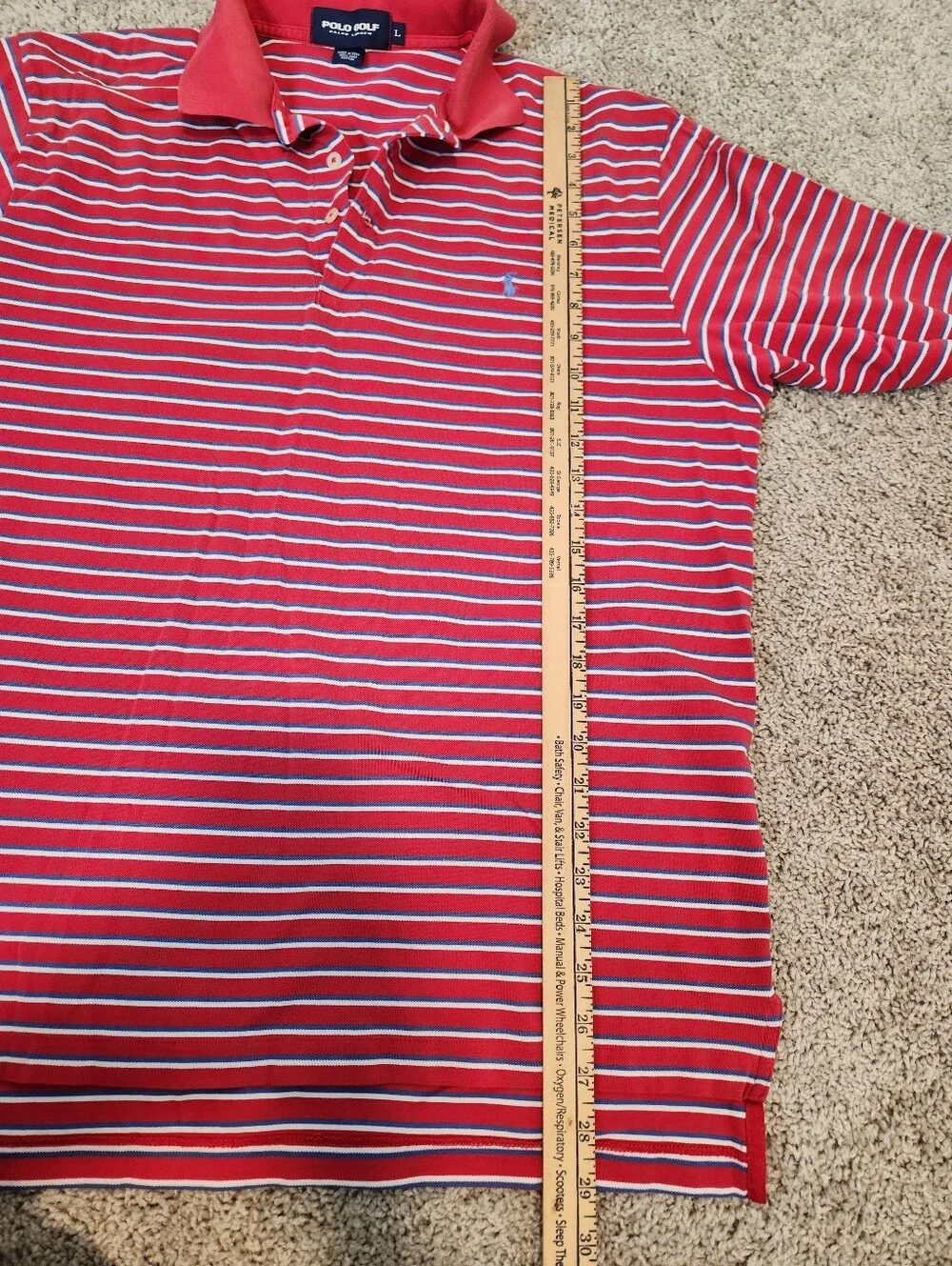Polo Golf Ralph Lauren Mens Red‎ Striped Pima Cotton Polo Shirt Size Large